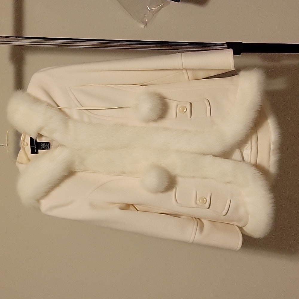 Off white pea coat with fur